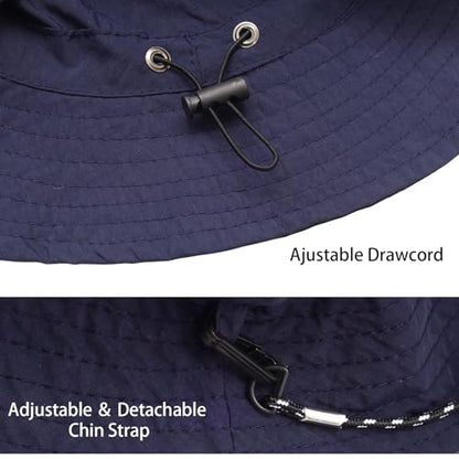 Bucket Rain Hat with Chin Strap Quick Dry Outdoor Bucket Hats for UV Protection Boonie Sun Hat Men Women - color: Navy
