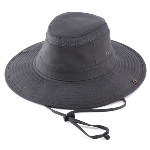 Home Prefer UPF 50+ Wide Brim Sun Hat Mesh Crown Foldable Cotton Bucket Cowboy Hat for Men Safari Golf Fishing Beach Garden - color: Dark Grey, size: Large