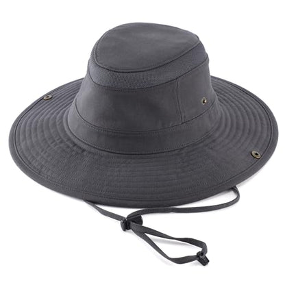 Home Prefer UPF 50+ Wide Brim Sun Hat Mesh Crown Foldable Cotton Bucket Cowboy Hat for Men Safari Golf Fishing Beach Garden - color: Dark Grey, size: Large