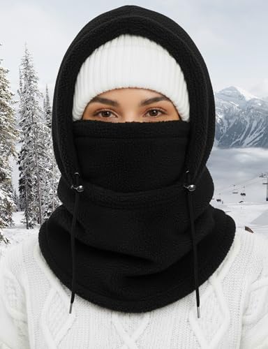 AURUZA Balaclava Face Mask for Women Men Winter Hat Windproof Fleece Neck Warmer Warm Face Cover Scarf - color: Black