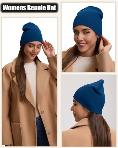 100% Cotton Beanie Hat for Men Women Cuffless Warm Winter Hats - color: 1pcs-blue