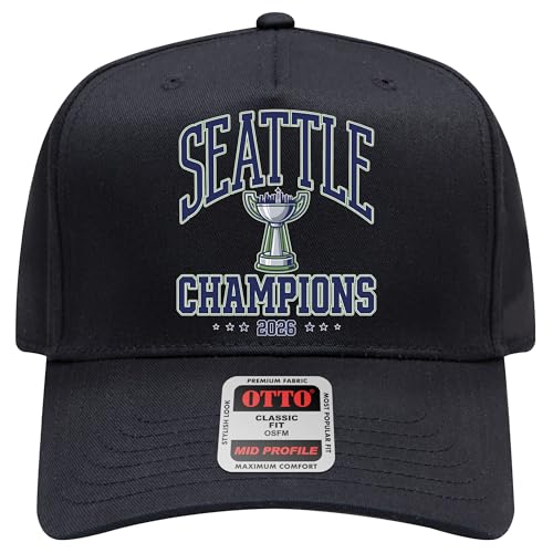 Seattle 2026 Champions Hat | Premium Adjustable Snapback Baseball Trucker Hats for Men & Women - color: Black Skyline