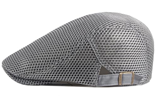 DIYDECAL Mens Breathable Mesh Summer Hat Adjustable Newsboy Beret Ivy Cap Cabbie Flat Cap - color: Light Grey
