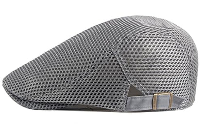 DIYDECAL Mens Breathable Mesh Summer Hat Adjustable Newsboy Beret Ivy Cap Cabbie Flat Cap - color: Light Grey