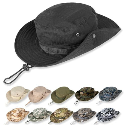 Sun Hats for Men Women Bucket Hat UPF 50+ Boonie Fishing Safari Hat - color: Black