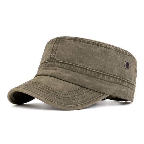 Military Cadet Army Caps Washed Cotton Vintage Flat Top Cap Unisex Basic Baseball Hat for Men Women - color: Washed Army Green
