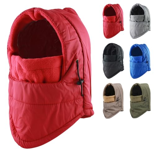 Peicees Thermal Winter Balaclava, Waterproof Ski Mask Fleece Lining Face Mask Hooded Scarf Hat Neck Gaiter for Men Women - color: Red