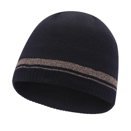 ZLYC Men Fashion Knit Fisherman Beanie Hat Winter Warm Thick Skull Cap - color: Solid Navy