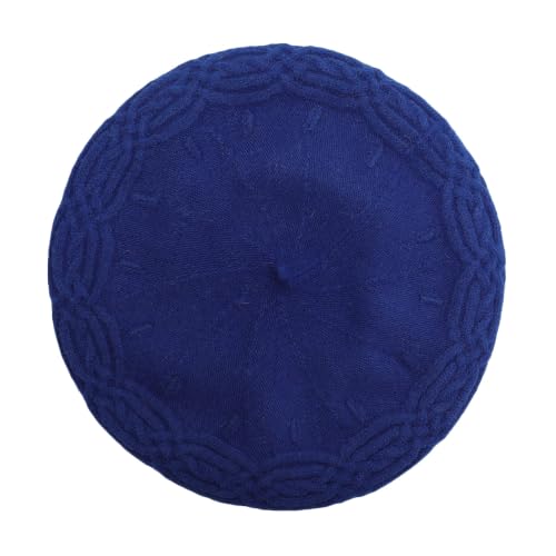 ZLYC Women French Beret Hat Reversible Solid Color Knit Warm Artist Cap - color: Cable Knit Royal Blue