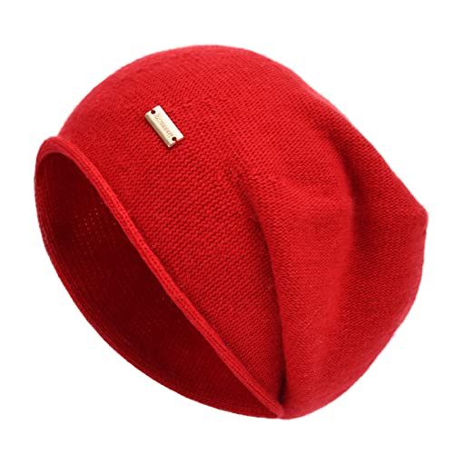 jaxmonoy Slouchy Knit Beanie Hat for Women Winter Soft Warm Ladies Laightweight Slouch Knitted Skull Beanies Cap - color: Red