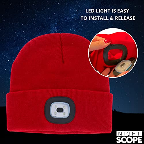 Classic Rechargeable LED Warm Knit Beanie Head Light Hat Headlamp for Outdoor Activities - color: Red