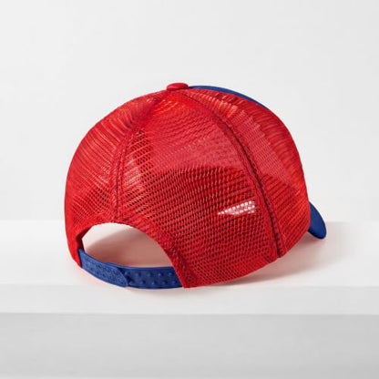 CHOK.LIDS Blank Foam Trucker Hat, Retro Mesh Rope Snapback Cap, Men Women - color: Curved Brim (Royal/Red)