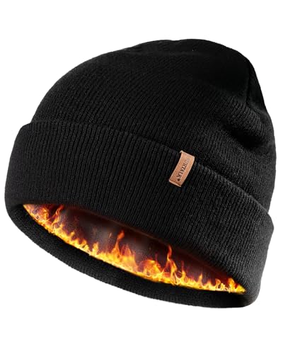 FURTALK Mens Winter Fleece Lined Knit Cuffed Beanie - color: Black