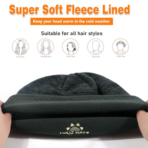 Lvaiz Winter Fleece Lined Beanie Hat for Men Women Reversible Skull Cap - color: Mixed Grey+grey