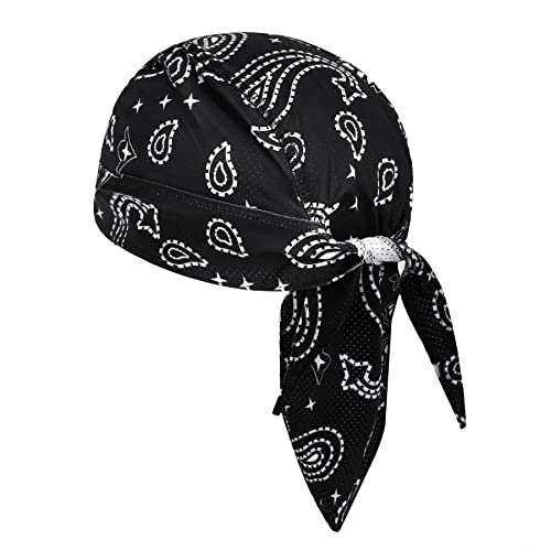 Greenery-GRE Head Tie Quick Drying Cycling Cap Headband Skull Beanie Bandana Do Rags Moisture Wicking Pirate Hat Helmet Liner - color: Black, Print Style