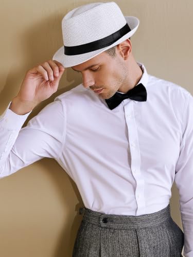 BABEYOND Men's 1920s Short Brim Trilby Fedora Hat - color: U-white