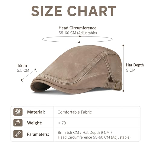 SEAUR Newsboy Hats for Women Cotton Ivy Flat Cap Adjustable Breathable Cabbie Gatsby Golf Hats Gatsby Irish Hat for Men - color: Coffee