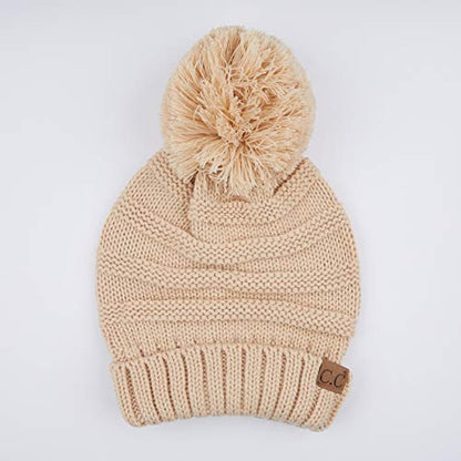 Hatsandscarf CC Exclusives Unisex Oversized Slouchy Beanie with Pom (HAT-100POM) (Amazon New Beige)