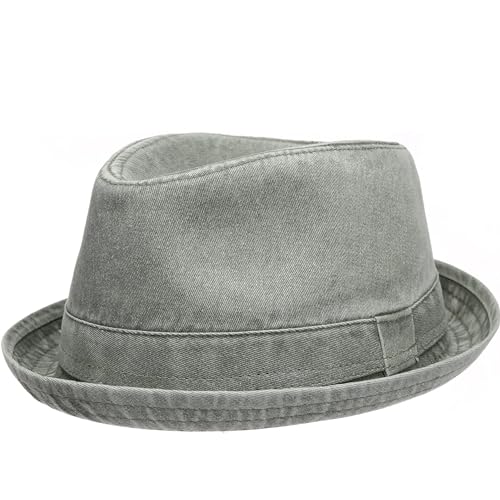Men's Casual Vintage Style Washed Cotton Fedora Hat - color: Olive, size: Small-Medium