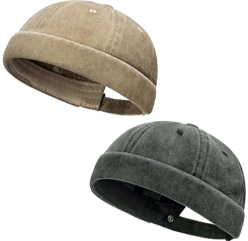Initlove Docker Hat for Men Vintage Brimless Sailor Hat Beanie Cap - color: Green + Khaki
