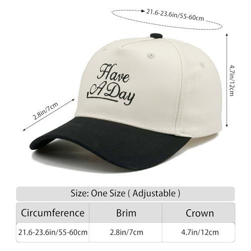 Embroidered Baseball Cap, Cotton Dad Hat, Fun & Heartfelt Stitching, Adjustable Casual Outdoor Hat for Men Women - color: Have a Day - Black/Beige