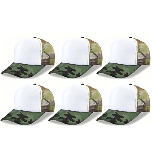 Trucker Hats Bulk Blank Mesh Sublimation Blank Hats Adjustable Baseball Caps Hats for Men and Women - color: 6pcs Camouflage Hat