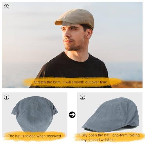 BOTVELA Men Cotton Ivy Irish Gatsby Cabbie Newsboy Cap - color: Grey, size: 7 1/2