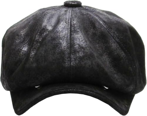 KBETHOS Leather Ascot Made in USA Ivy Collection Classic Newsboy Caps - color: (B) Leather - Black, size: Small-Medium