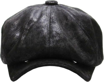 KBETHOS Leather Ascot Made in USA Ivy Collection Classic Newsboy Caps - color: (B) Leather - Black, size: Small-Medium