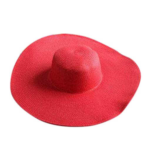 Big Beach Hats for Women Foldable Summer Wide Brim Packable Oversized Sun Hat Lady Girl Travel Straw Cap - color: Red