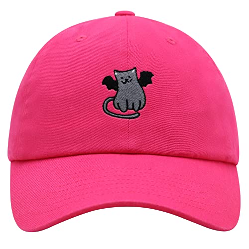 JPAK Bat-cat Premium Dad Hat Embroidered Cotton Baseball Cap Cat Kitty - color: Hot Pink
