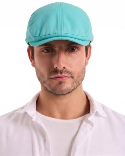 ZLYC Men Summer Flat Cap Scally Ivy Gatsby Newsboy Beret Driver Hat - color: Solid Blue