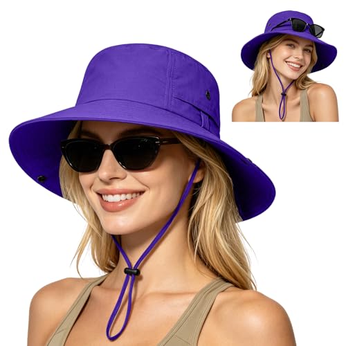 ZOORON Sun Hats for Women Men Fishing Hat UPF 50+ Wide Brim Bucket Hat - color: 1pack-purple