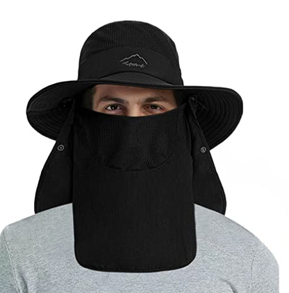 Fishing Hat for Men, Outdoor 3 in 1 Sun Hat Summer Safari Boonie Cap - color: Black