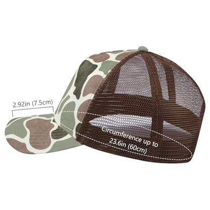 Suede Curved Brim Trucker Cap Adjustable Snapback Hat Mesh Back Breathable for Men Women 2 Pack SH03 - color: Pack of 2, Brown & Color Block Camo