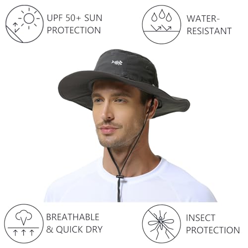 BASSDASH UPF 50+ Mosquito Sun Hat with Hidden Head Net and Neck Flap for Men Women Outdoor Fishing Hiking Camping - color: Dark Grey