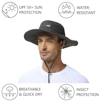 BASSDASH UPF 50+ Mosquito Sun Hat with Hidden Head Net and Neck Flap for Men Women Outdoor Fishing Hiking Camping - color: Dark Grey