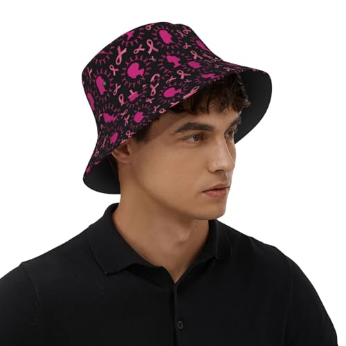 Bucket Hat for Men Women Packable Sun Hats Fisherman Outdoor Summer Travel Hiking Beach Caps - color: Breast Cancer