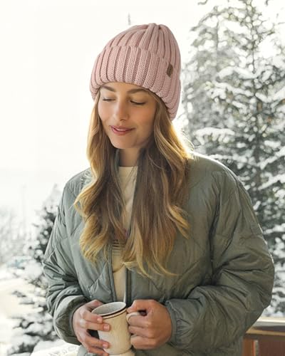 FURTALK Winter Hats for Women Fleece Lined Beanie Knit Chunky Womens Snow Cap - color: Light Pink