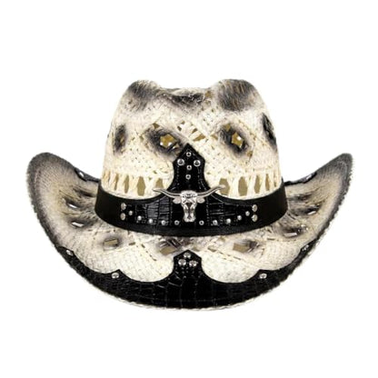 Straw Cowboy Hat for Men Women, Breathable Lightweight - color: Black-m