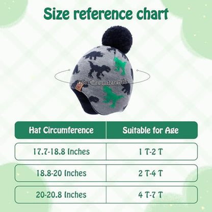 Duoyeree Kids Beanie Dinosaur Pom Pom Knit Winter Hat Fleece Lined for 1-7T - color: Dinosaur Hat and Scarf Set, size: 4-7 Years