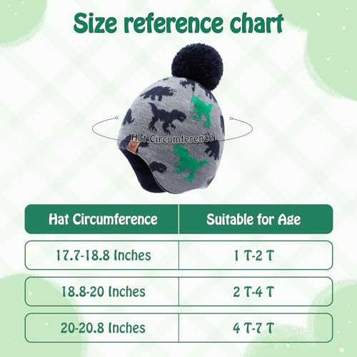 Duoyeree Kids Beanie Dinosaur Pom Pom Knit Winter Hat Fleece Lined for 1-7T - color: Dinosaur, size: 2-4T