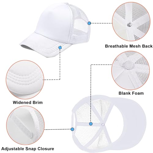 Trucker Hats Bulk Blank Mesh Sublimation Blank Hats Adjustable Baseball Caps Hats for Men and Women - color: 6pcs White Hat