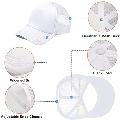 Trucker Hats Bulk Blank Mesh Sublimation Blank Hats Adjustable Baseball Caps Hats for Men and Women - color: 6pcs White Hat