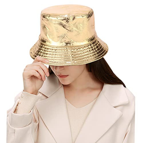 Unisex Bucket Hat Beach Sun Hat Aesthetic Fishing Hat for Men Women Teens, Reversible Double-Side-Wear - color: Gold Black