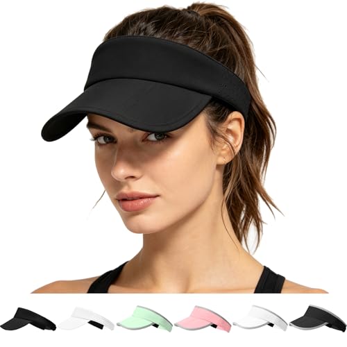 Women's Sun Visor Hat - Foldable Golf Hats Adjustable Quick Dry Running Tennis Cap, UV Protection Beach Hat for Women - color: Solid Black