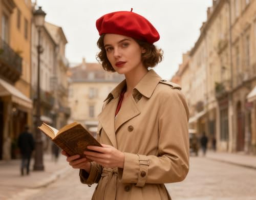 French Beret Hat for Women Solid Beanie Cap Stretchable Winter Warm Beret - color: Red