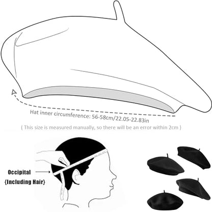 Women French Beret Hat Solid Artist Hat Wool Beret Winter Warm Beanie Cap - color: Black