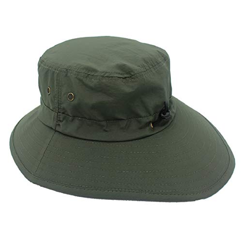 Women Lightweight Safari Sun Hat Quick Dry Fishing Hat with Strap Cool - color: Army Green