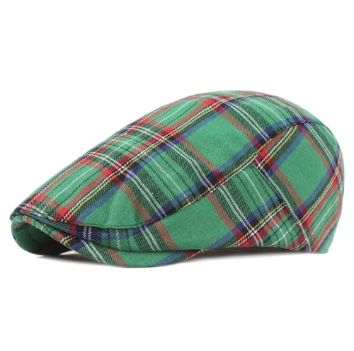 QHFHULV Newsboy Cap for Men Cotton Flat Gatsby Ivy Golf Cabbie Driving Hat - color: Plaid Green